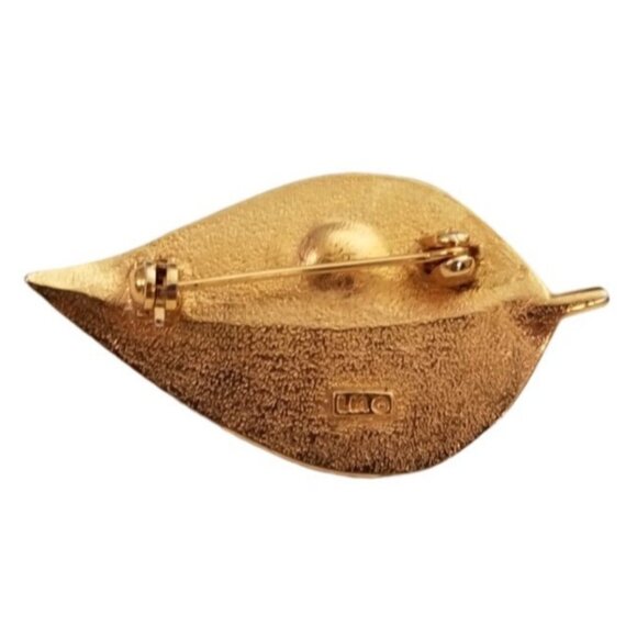 LIA Green Enamel Leaf Lady Bug Trembler Brooch Pin, Signed L72 - Picture 5 of 10